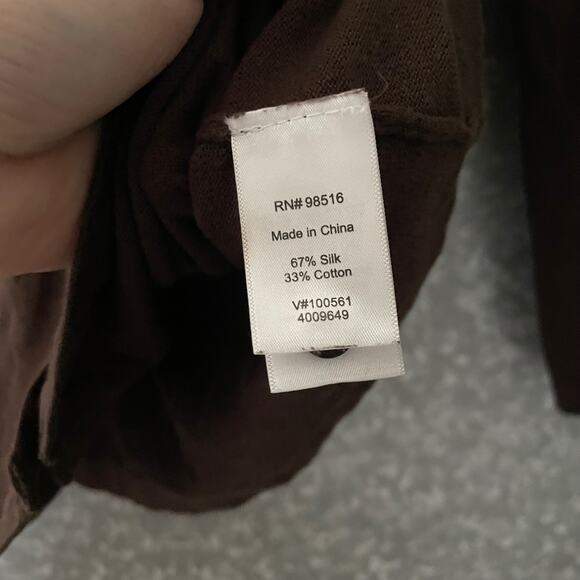 Coldwater Creek Brown Silk Blend Gathered Cardigan Sweater - Size Large (14-16) - Picture 5 of 6